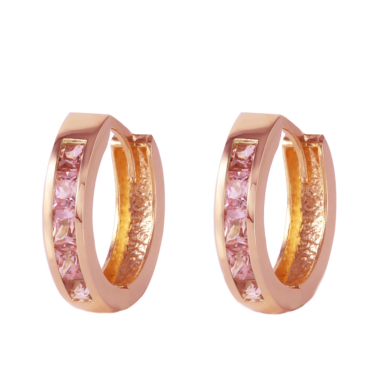 14kSolid Gold H00p Huggie Earring With Pink Sapphires Rose Gold 1789$